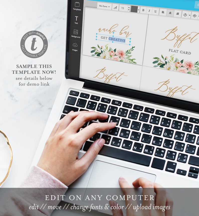 Script Text Buffet Buffet Card Template, Food Label, Boho Floral Wedding Buffet Printable ...