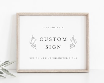 Simple Custom Sign Template, Minimalist Modern Wedding or Bridal Shower Table Sign, Create Any Sign, INSTANT DOWNLOAD, Templett #095B-154CS