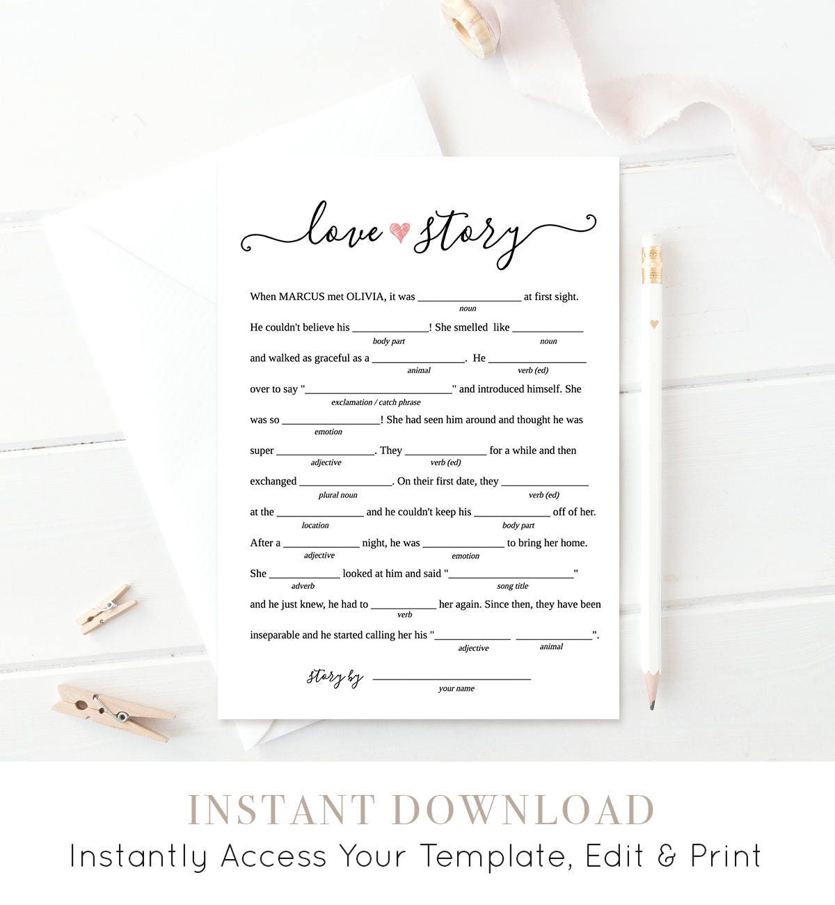 Bridal Shower Mad Libs Printable Funny Bridal Shower Game DIY