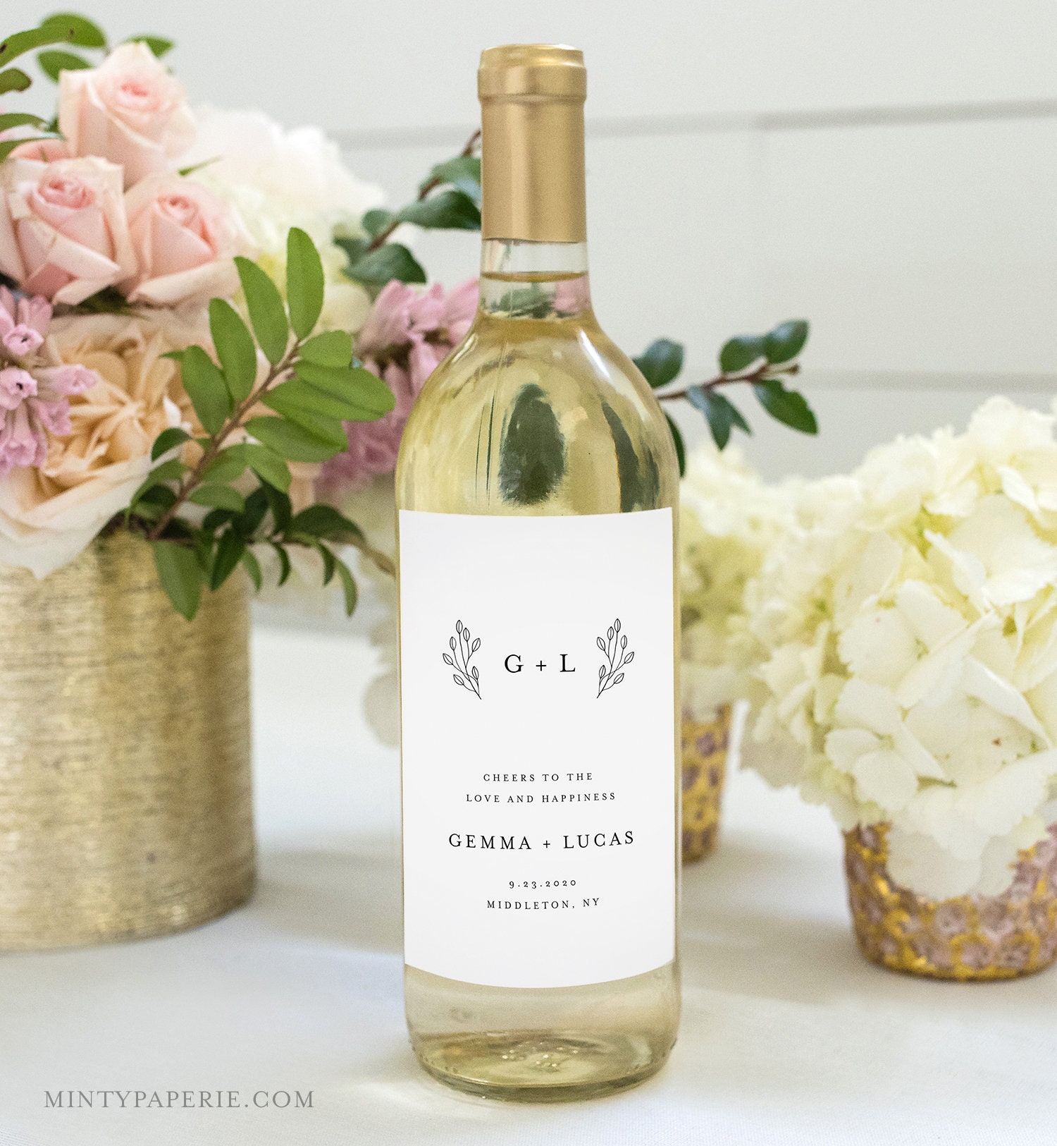 Monogram Wine Bottle Label Template, Minimalist Wedding Wine Favor, 100 Monogram Wine Bottle Label Template, Minimalist Wedding Wine Favor, 100