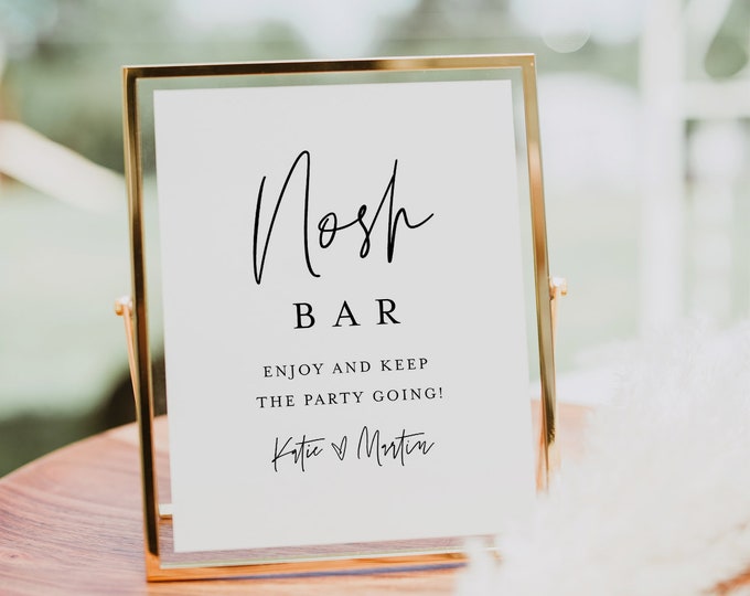 Nosh Bar Sign, Snack Bar, Late Night Snacks, Minimalist Wedding Sign, Nibbles, Editable Template, Instant Download, Templett, 8x10 #0009-96S