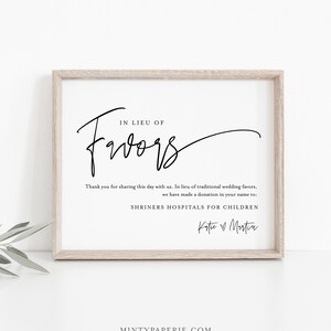 Plantilla en lugar de favores, DESCARGA INSTANTE, Editable, Signo de donación de boda imprimible, Gracias, Tarjeta de caridad, Templett 8x10 #0009-25S
