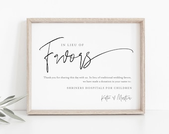 In Lieu of Favors Template, INSTANT DOWNLOAD, Editable, Printable Wedding Donation Sign, Thank You, Charity Card, Templett 8x10 #0009-25S