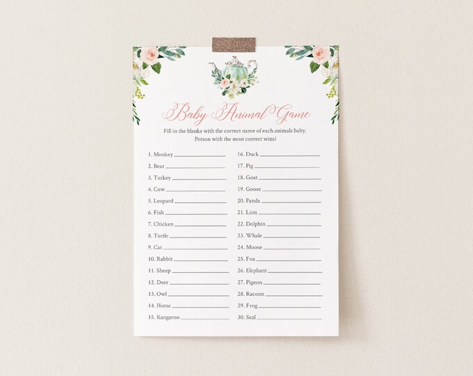 Baby Animal Game, Printable Baby Shower Game, Editable Template, Tea Party, Animal Match Printable, Instant Download, Templett  #085-176BASG