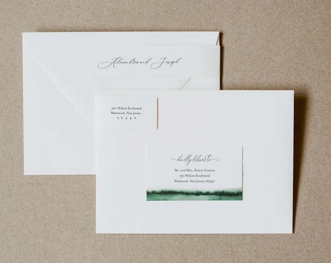 Address Label, Emerald Green Watercolor Wedding Envelope Sticker, Return Address Template, INSTANT DOWNLOAD, Editable, Templett #093C-106ENL