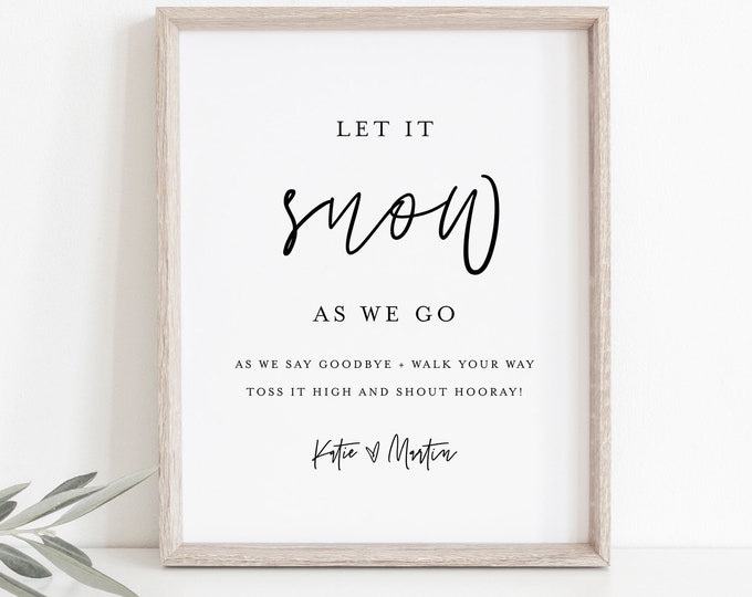 Let it Snow Send Off Sign, Snow Confetti Wedding Sendoff, Minimalist, Editable Template, Instant Download, Templett, 8x10 #0009-72S