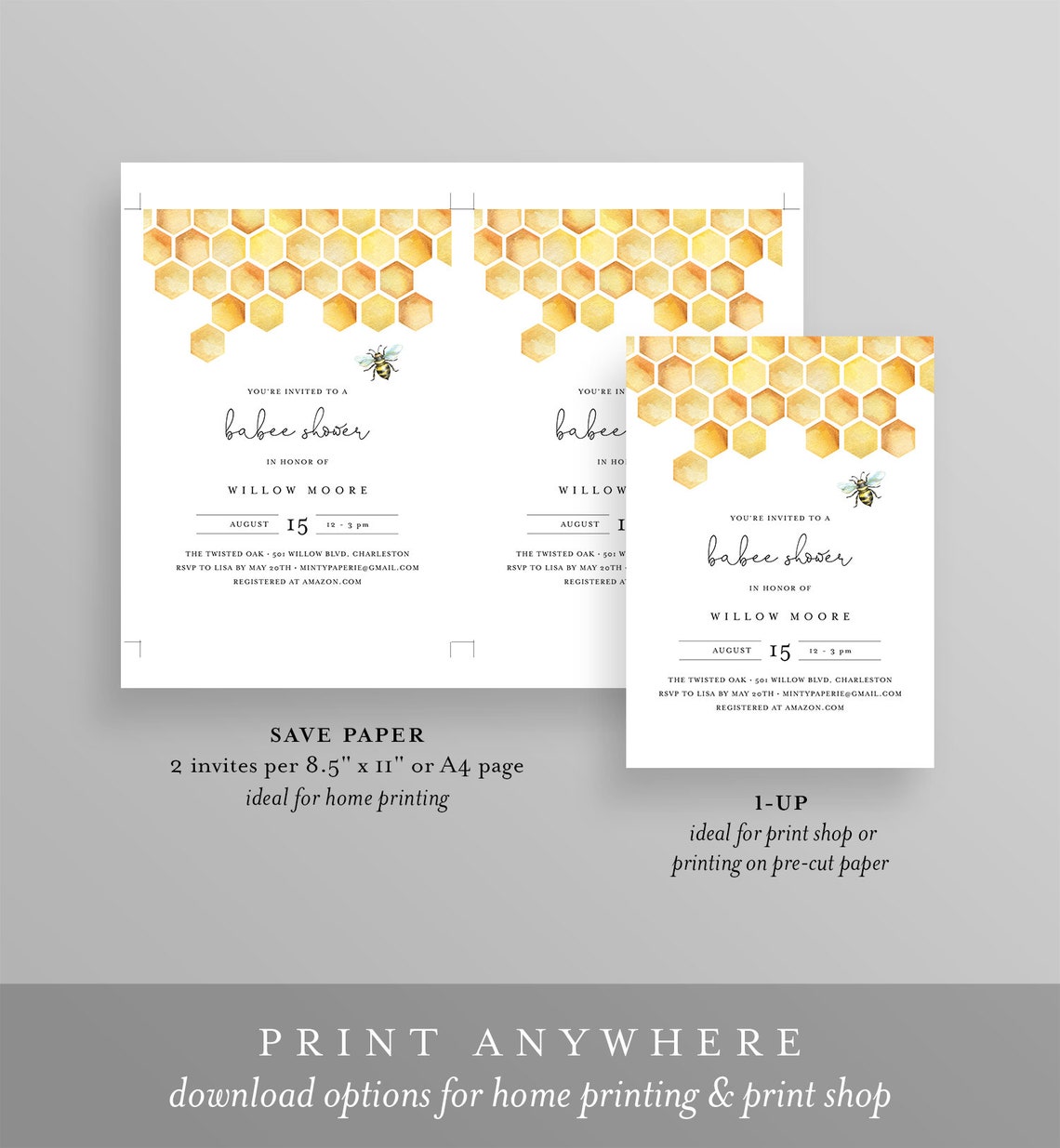 Babee Shower Invitation Template Printable Bee Baby Shower Etsy