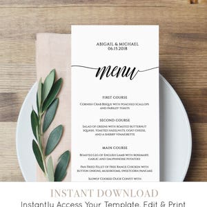 Menu Card Template, Rustic Dinner Menu, Wedding Menu Card Printable, Fully Editable Template, Instant Download, DIY, Templett 020-101WM image 1