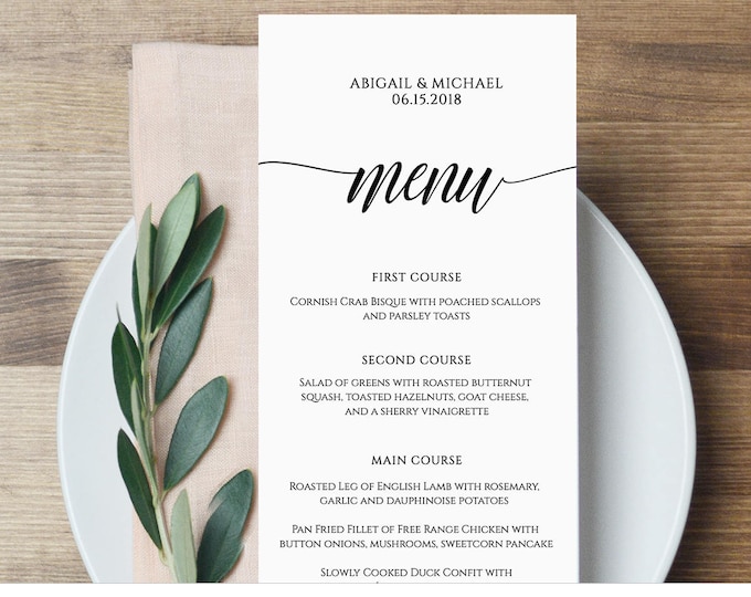 Menu Card Template, Rustic Dinner Menu, Wedding Menu Card Printable, Fully Editable Template, Instant Download, DIY, Templett #020-101WM