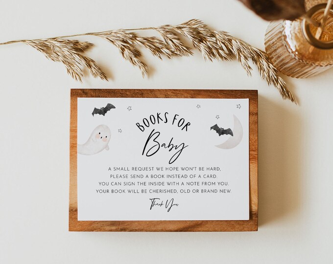 Halloween Books for Baby Card, Book Request, Fall Baby Shower Invitation Book Insert, Editable Text, Templett, 2 Sizes Included #066-147BFB