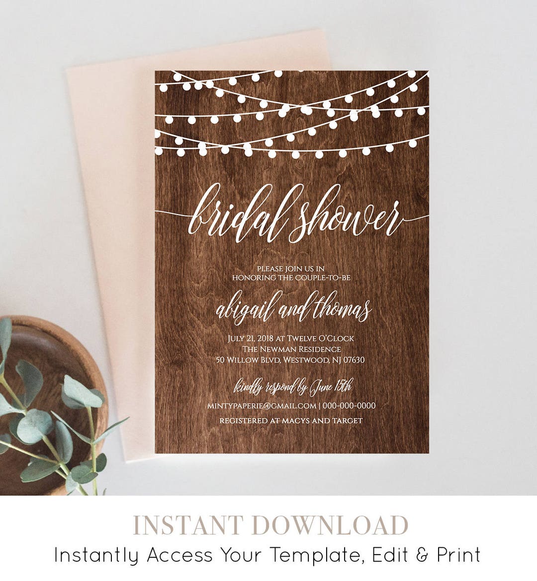 Bridal Shower Invitation Template, Printable Rustic Wedding Shower ...