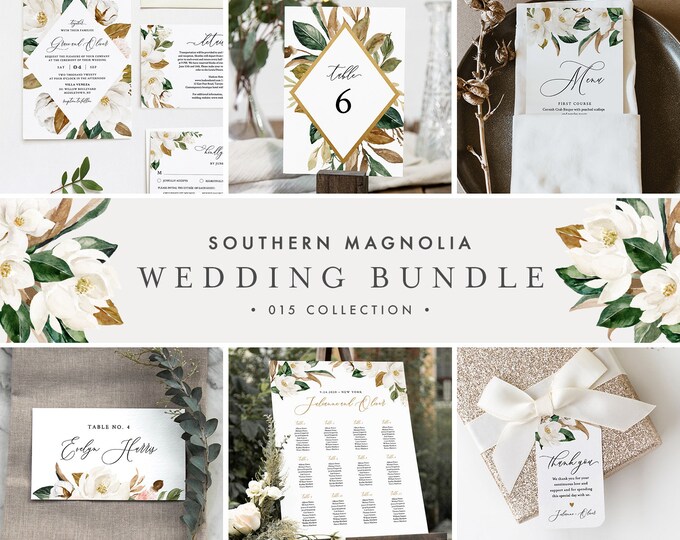 Magnolia Wedding Bundle, Large Wedding Essential Templates, 100% Editable Text, Southern Wedding, Instant Download, Templett #015-BUNDLE