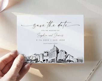 San Jose Skyline Save the Date, Destination Wedding San Jose Wedding Date, Editable Template, Instant Download, Templett, 5x7 #0047-212SD