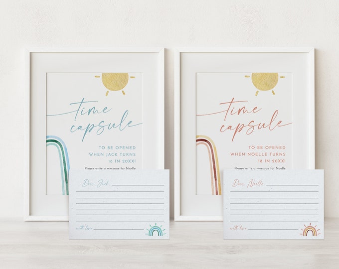 Baby Time Capsule, Rainbow Baby Shower, Baby Wishes, Gender Neutral, Editable Template, Printable, Instant Download, Templett #0055-25BAG