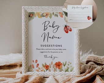 Ladybug Baby Name Ideas, Baby Name Suggestions, Sign and Ticket, Printable Girl Baby Shower, Love Bug, Editable Template #0069-34BAG