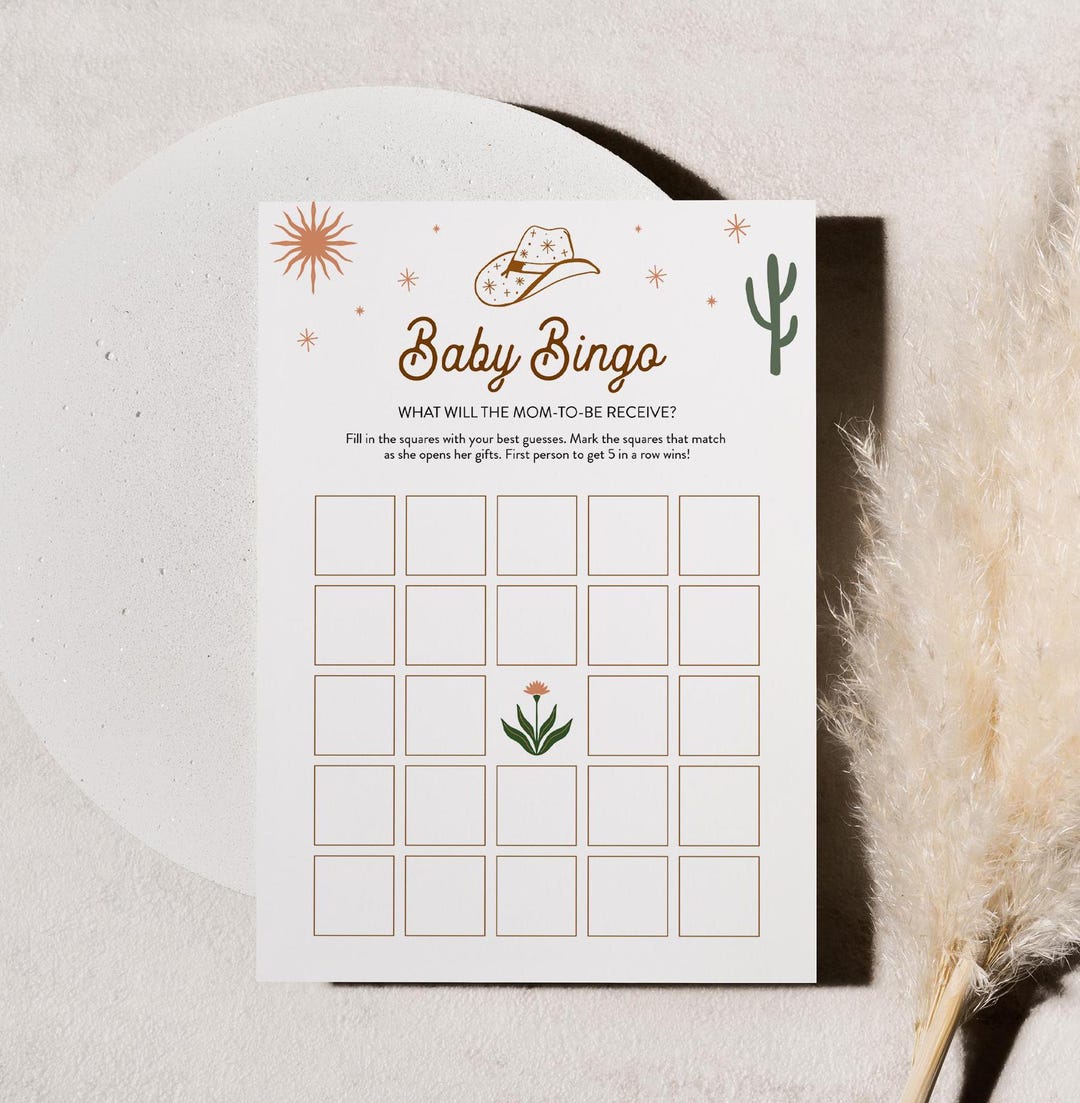 Bingo Pre K Rodeo Western Baby Bingo Game, Printable Cowboy Rodeo Country Baby Shower ...