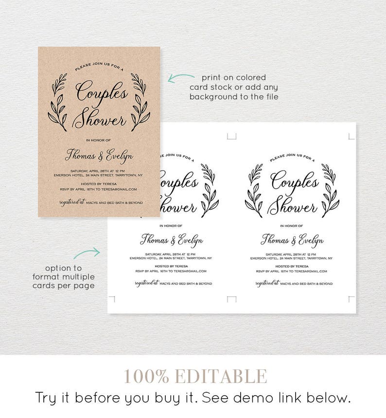 Couples Shower Invitation Template, Printable Wedding Shower Invite, Bridal Shower, Jack and Jill, Instant Download, Editable 027-124BS image 5