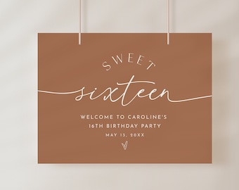 Sweet 16 Birthday Party Welcome Sign, Boho, Terracotta, Sixteen, 16th, Editable Template, Printable, Instant Download, Templett #029-310LS