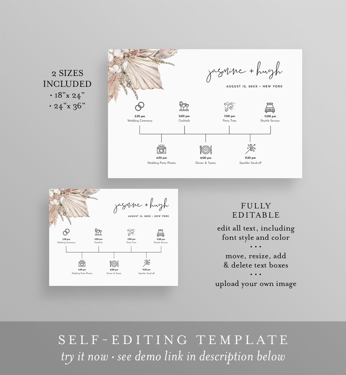 Boho Welcome Sign Template Printable Wedding Day Timeline - Etsy