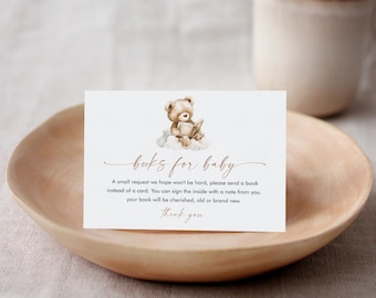 Teddy Bear Books for Baby Card, Book Request, Gender Neutral Baby Shower Invitation Book Insert, Editable Text, Templett #0063-179BFB