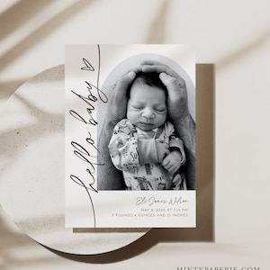 Faire-part de naissance photo, carte d'annonce de bébé, nouveau-né, moderne, modèle modifiable, imprimable, téléchargement immédiat, Templett #0032-110BAC