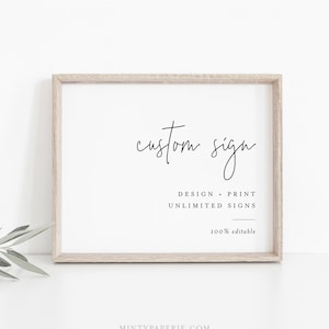 Minimalist Custom Sign Template, Modern Simple Wedding or Bridal Shower Table Sign, Create Any Sign, INSTANT DOWNLOAD, Templett #095A-175CS