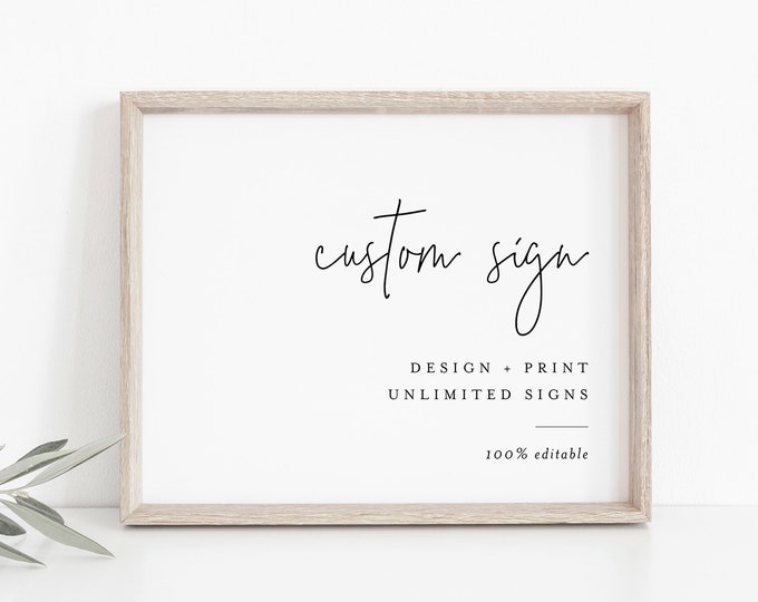 Minimalist Custom Sign Template, Modern Simple Wedding or Bridal Shower Table Sign, Create Any Sign, INSTANT DOWNLOAD, Templett #095A-175CS