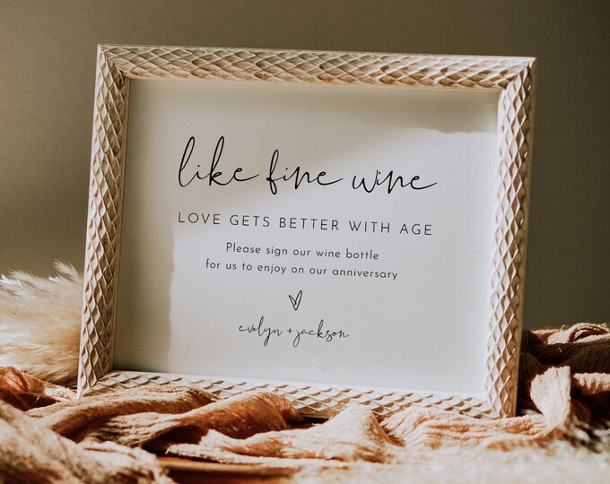 Wine Wedding Guestbook Sign, Like Wine Love Gets Better With Age, 100% Editable Template, Minimalist, Instant Download, Templett #0031-33S