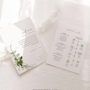 Modern Greenery Welcome Letter & Timeline Template, Minimal Wedding Order of Events, Itinerary, INSTANT DOWNLOAD, 100% Editable #0011-173WB