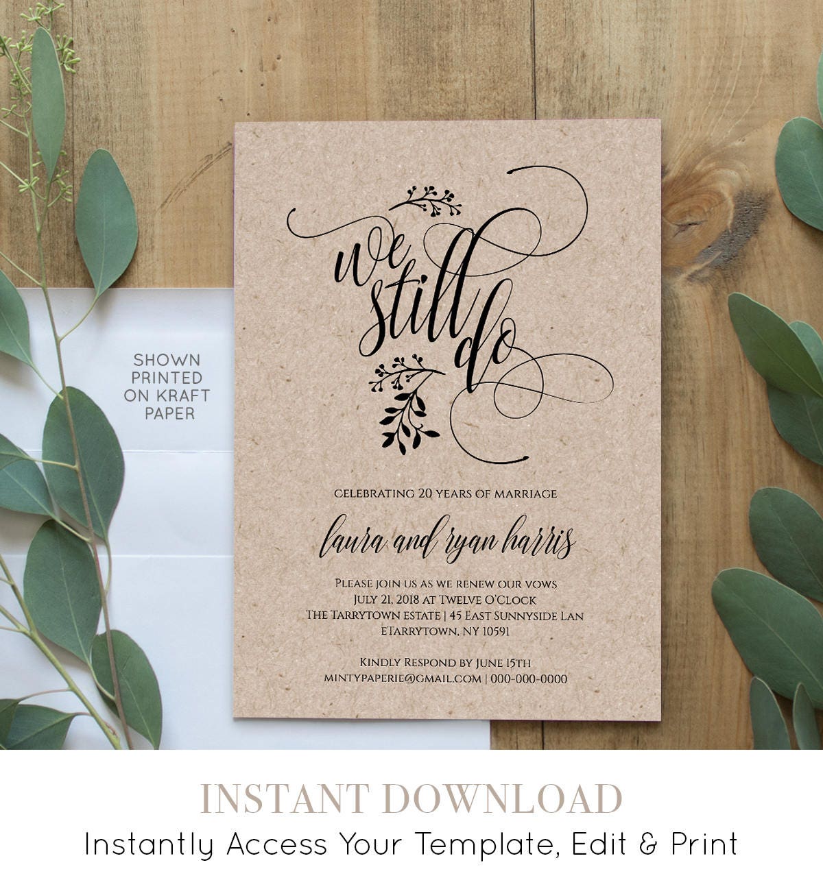 Vow Renewal Invitation Template, Printable, We Still Do, Instant Download, Wedding Anniversary
