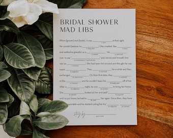 Mad Libs Bridal Shower Game Template, Printable Minimalist Bridal Shower Funny Game, Editable Text, Instant Download, Templett #0026B-09BRG