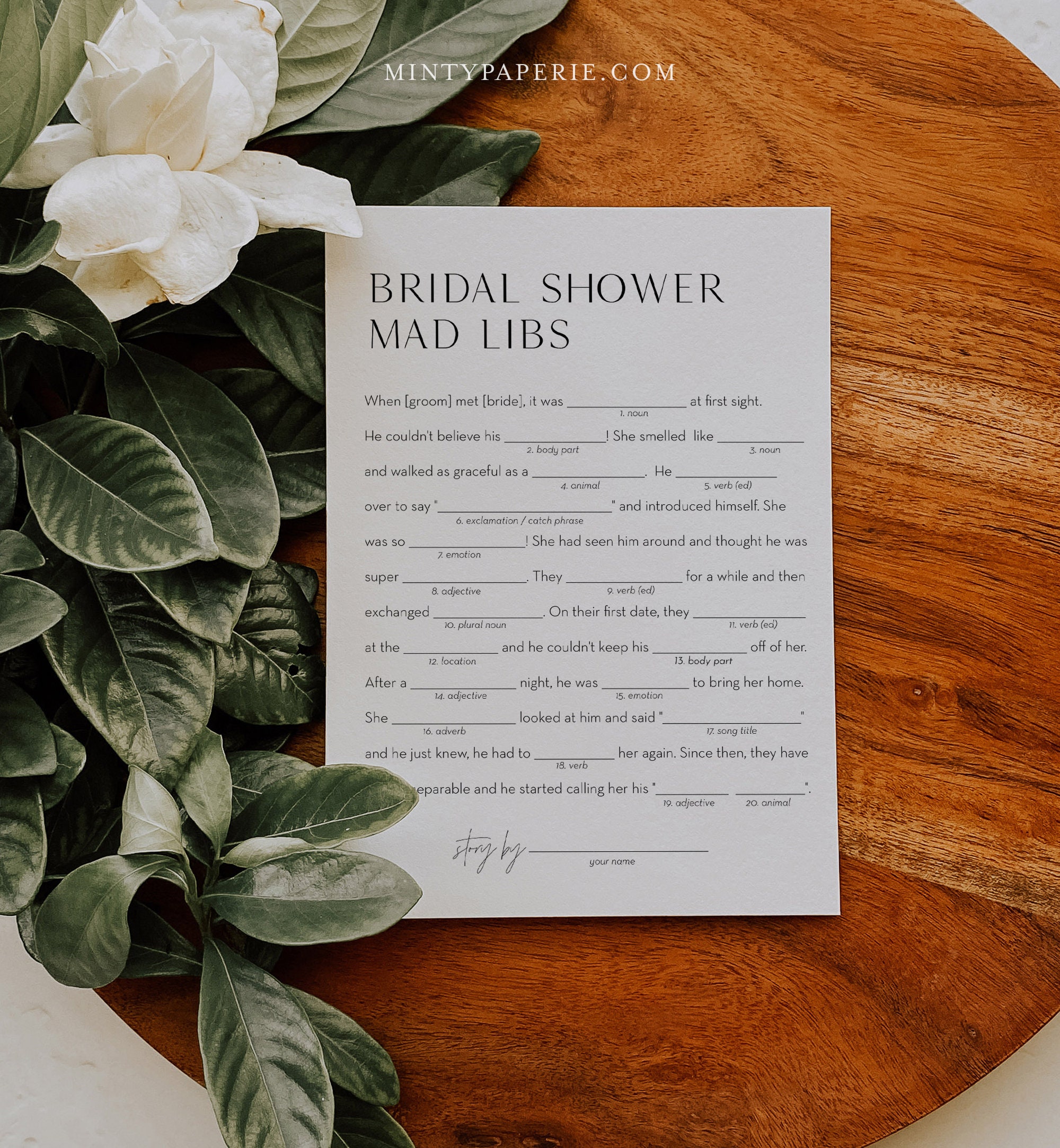 Mad Libs Bridal Shower Game Template, Printable Minimalist Bridal