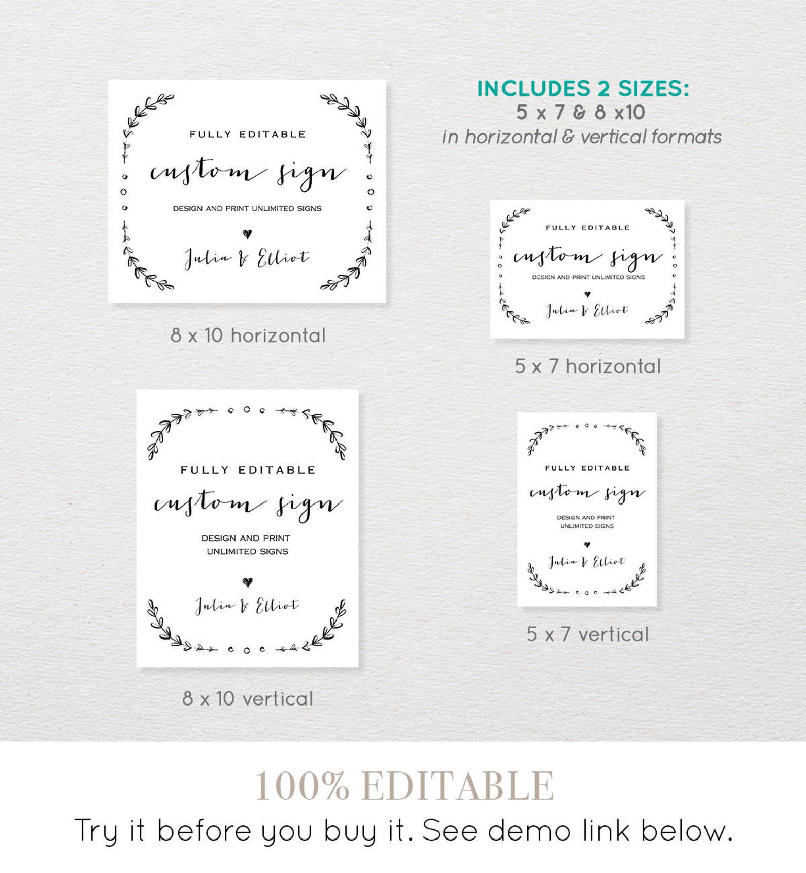 Custom Wedding Sign Template Printable Fully Editable - Etsy