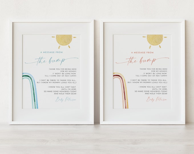 Message from the Bump Sign, Minimalist Baby Shower Template, Editable Message from Baby, Printable, Instant Download, Templett #0055-18S