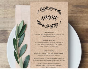 Rustic Wedding Menu Template, Printable Menu Card, Editable Template, Instant Download, DIY Wedding Reception Menu, Templett  #023-113WM