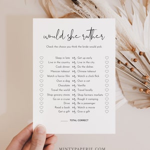 Would She Rather Bridal Shower Game Template, Minimalist Bridal Shower Printable, Editable Template, Instant Download, Templett #0031-04BRG