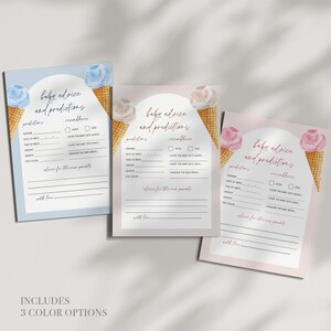 Carte de prédictions et de conseils pour bébé crème glacée, jeu de baby shower d'été imprimable, modèle modifiable, téléchargement immédiat, Templett #0035-02BAG