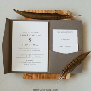 Ensemble d'invitation de mariage de poche minimal, cartes d'invitation et de clôture modernes, téléchargement immédiat, modèle 100 % modifiable, Templett #0026B-PF