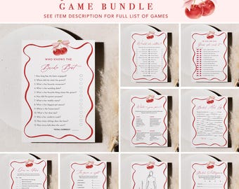 Cherry Bridal Shower Game Bundle, 36 Games, She's Cherry on Top Wedding Shower Game, Editable Template, Instant Download, Templett #0056-BGB