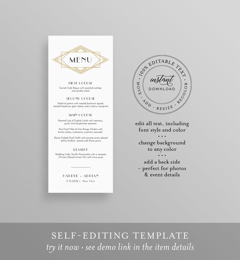 art-deco-dinner-menu-template-printable-minimal-retro-wedding-etsy
