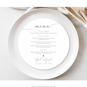 Round or Square Menu Template, Printable Minimalist, Modern & Simple Wedding Dinner Menu Card, 100% Editable, Instant, Templett #024-217WM