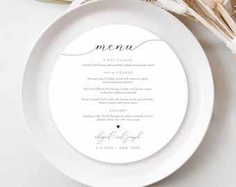 Round or Square Menu Template, Printable Minimalist, Modern & Simple Wedding Dinner Menu Card, 100% Editable, Instant, Templett #024-217WM