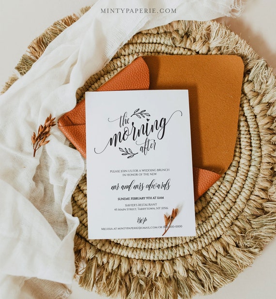 Wedding Brunch Invitation Template, Printable Post Wedding Brunch Invite, The Morning After, Instant Download, Editable, Digital #020-101BR