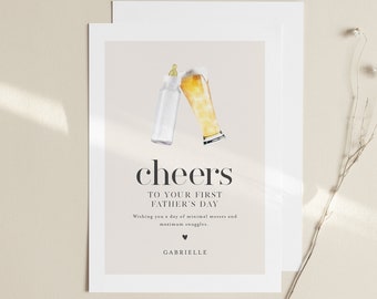 Funny Father's Day Card, New Dad, First Fathers Day Printable, Beer & Bottle, 1st Fathers Day, Editable Template, Instant Download #107FDC