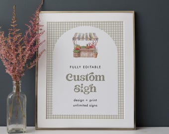 Farmers Market Custom Sign Template, Fresh Off the Market Bridal Shower, Locally Grown, Create Unlimited Signs, Instant, Templett 0059-230CS