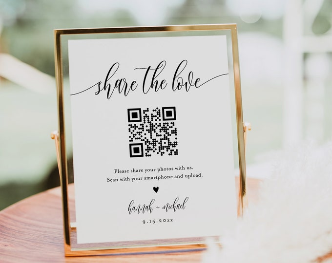 Share the Love QR Code Sign, Photo Album Share QR Code, Photo Sharing App, Google Photos, Editable Template, Templett, 8x10 #008-64S