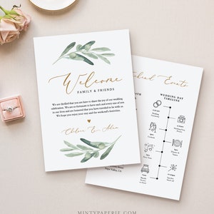 Welcome Bag Letter & Timeline Template, Printable Wedding Order of Events, Editable Itinerary, INSTANT DOWNLOAD, Olive Greenery #081-126WB