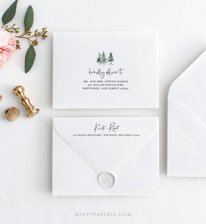 May include: A white envelope with a handwritten address label that reads "kindly deliver to MR. AND MRS. STEVEN HARRIS 501 WILLOW BOULEVARD WESTWOOD, NEW JERSEY 07640". The envelope also has a return address label that reads "Krist. Ronit 501 WILLOW BOULEVARD WESTWOOD, NEW JERSEY 07640". There is a wax seal with the letters "XO" on the envelope.