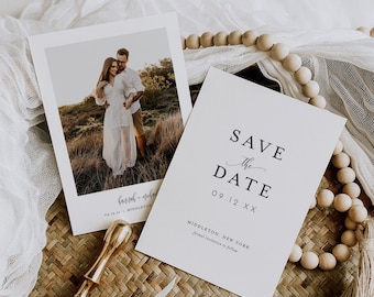 Minimalist Save the Date Template, Photo Save the Date, 100% Editable, Modern Wedding Date Card, Instant Download, Templett #008-202SD
