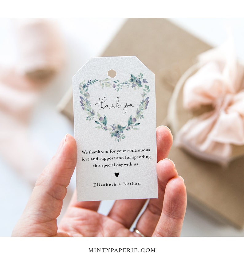 Heart Favor Tag Template, Thank You Tag, Floral Bridal Shower Tag, Welcome Bag, Instant Download, Editable Text, Templett 063-202FT image 1